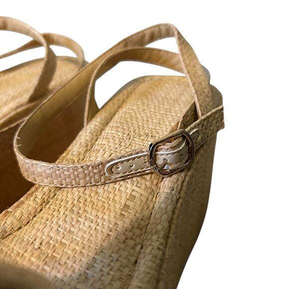 Raffia Platform Sandals SZ 10 Women Bow Ankle Strappy Espadrille Wedges Open Toe - Picture 6 of 9
